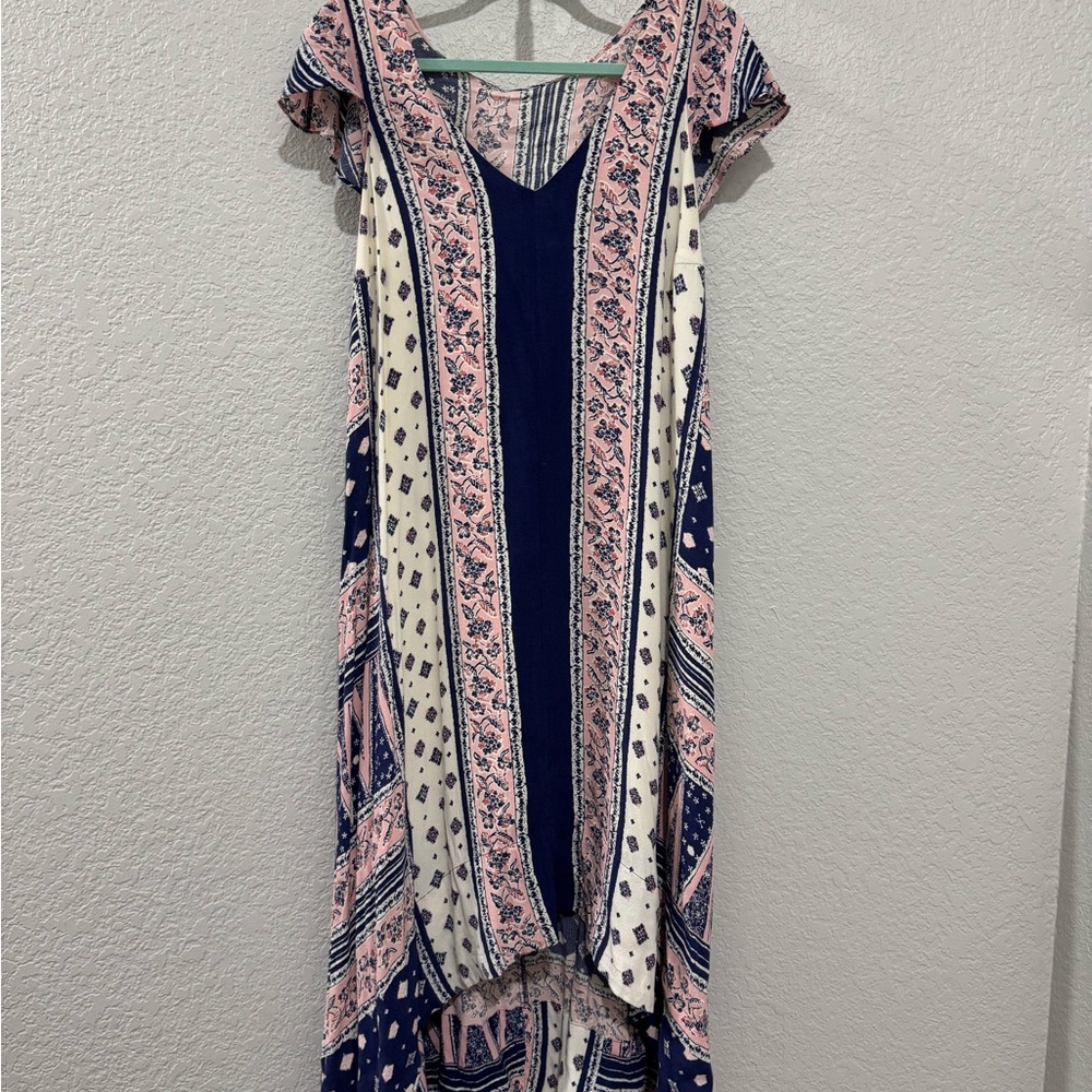 Maeve/Anthrologie Navy and Pink “bandana” dress